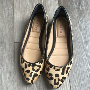 Me Too Tan and Black Flats with Leopard Print Design